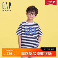 Gap【小黄人联名】男童2024夏季纯棉条纹短袖T恤儿童装466038 海军蓝条纹 150cm(12-13岁) 亚洲尺码