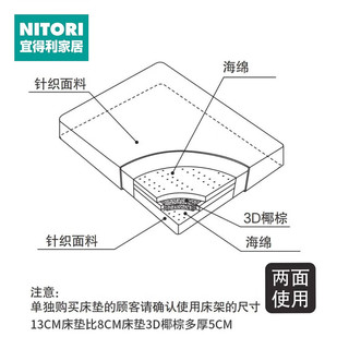 NITORI宜得利家居 家具 天然椰棕床垫偏硬床垫榻榻米床垫床垫 佩奇 白色 150*190*13