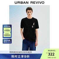 UR2024秋季新款男装休闲趣味运动刺绣短袖针织T恤UMV940027 黑色