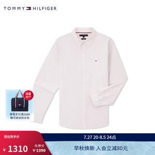 TOMMY HILFIGER24秋冬男装纯棉牛津纺商务休闲条纹长袖衬衫MW0MW38597 浅粉白条纹0C8 XL （：165-180斤）