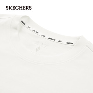 斯凯奇（Skechers）夏T恤高克重棉圆领宽松上衣L224U062 棉花糖白/0074 S