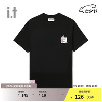 :CHOCOOLATE it 男女同款宽松短袖T恤2024夏季可爱轻松半袖011630 BKX/黑色 M