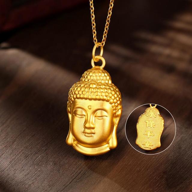 梦金园 弥勒佛头黄金小吊坠女足金吊坠佛尊神像5D硬金项链坠子