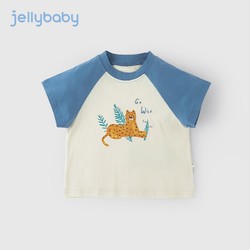 JELLYBABY2024年夏季新款儿童男童女童童装圆领上衣 深蓝 120