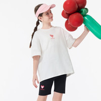 Kappa Kids卡帕童装纯棉夏季轻薄短袖女童T恤2024童装上衣透气吸湿儿童夏装 薄款 白色 1