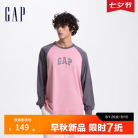Gap男装2024初秋纯棉撞色插肩袖字母印花百搭长袖T恤609276 粉色 170/92A(M) 亚洲尺码