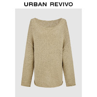 URBAN REVIVO UR2024秋冬女装松弛感简约宽松卷边长袖针织衫UWH940074 卡其 M