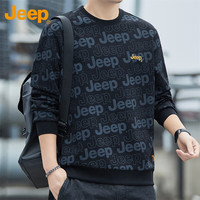 吉普（JEEP）卫衣男春季圆领潮流宽松长袖T恤男士休闲百搭衣服男装 黑色 XL 