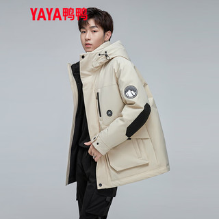 鸭鸭（YAYA）王一博同款羽绒服男短款冬季时尚工装连帽防风保暖外套 燕麦色 165/84A(S)