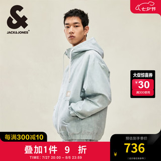 杰克·琼斯（JACK&JONES）秋宽松时尚简约字母贴布装饰抽绳连帽夹克外套上衣男装224321038 C45 烟绿色 180/100A/L