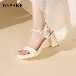 达芙妮（DAPHNE）高跟凉鞋女2024夏季仙女风配裙子气质百搭粗跟一字带凉鞋JD 米白色 35