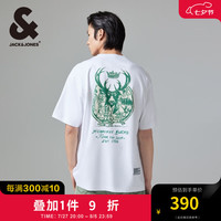 杰克·琼斯（JACK&JONES）秋季男士NBA联名雄鹿队宽松休闲运动圆领短袖T恤224301005 本白色A06 本白色A06 185/104A/XL