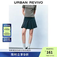 UR2024秋季女装学院风箱褶纯色A字廓形短裙半裙UYY540002 深灰 S