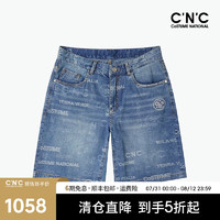 C'N'C CNC男装24春夏新款牛仔短裤男个性提花logo裤子 牛仔蓝 30（165/76A）