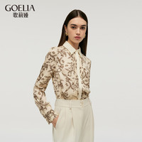 歌莉娅 GLORIA 秋季  19姆米真丝印花衬衫  1C8L3E090 9AD米啡麦穗印花 L