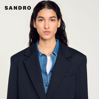 SANDRO2024早秋女装法式简约时尚廓形垫肩西装外套SFPVE01042 深蓝色 38