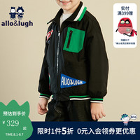 allo&lugh阿路和如儿童装男童撞色立领外套时尚简约印花长袖上衣 黑色 105cm