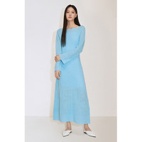 欧时力镂空针织连衣裙两件套装女2024夏露背透气 蓝色 S