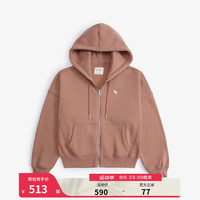 ABERCROMBIE & FITCH女装 24秋冬经典百搭小麋鹿抓绒拉链连帽衫卫衣KI152-4161 棕色 S (165/92A)