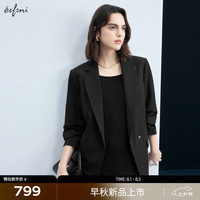 伊芙丽（eifini）伊芙丽微弹保型精纺羊毛正肩收腰立体褶皱七分袖2024秋装西装 黑色 170/92A/XL