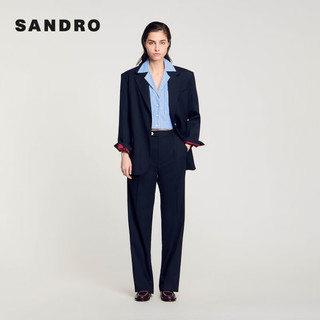 SANDRO2024早秋女装法式时尚通勤高腰直筒裤休闲裤SFPPA01536 深蓝色 40