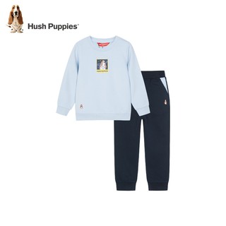 暇步士（Hush Puppies）童装儿童套装男童女童春秋季男女大童舒适长袖长裤时尚套装 花灰 105cm