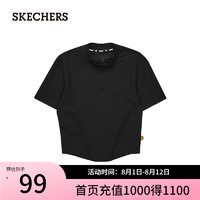 斯凯奇（Skechers）夏季女短袖圆领黑色舒适修身T恤L224W064 碳黑/0018 XL