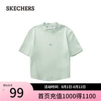 斯凯奇（Skechers）夏季女短袖圆领黑色舒适修身T恤L224W064 百合绿/0215 L