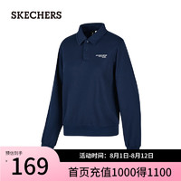 斯凯奇（Skechers）女子针织套头卫衣POLO领百搭舒适长袖衫P224W034 海军学院蓝/02MZ M