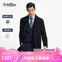 金利来【含羊毛】2024秋冬毛呢大衣男士商务休闲中长款西装领外套 黑色-99 XL