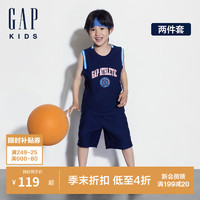 GAP男童2024夏季泡泡布logo背心短裤套装运动风儿童装466683 海军蓝 110cm(4-5岁)亚洲尺码