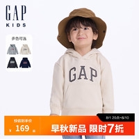 Gap【大小童同款】男童2024初秋logo连帽卫衣儿童装646085 米色 140cm(10-11岁) 亚洲尺码