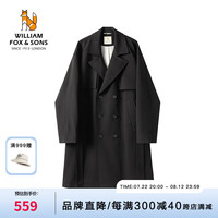 William fox&sons3D立体织造工艺肌理感TR复合面料宽松复古双排扣休闲中长款风衣男 经典黑 2XL /54
