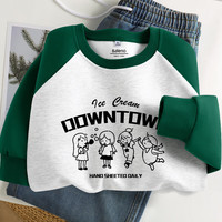 班尼路黑色套头圆领卫衣2024美式复古百搭休闲长袖款上衣 墨绿-快乐小孩 M