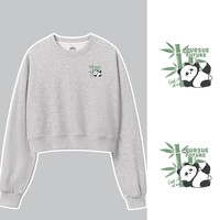 班尼路黑色卫衣女2024春秋季短款圆领好看时尚高级感卫衣外套 灰-竹林熊猫K XL