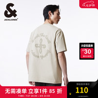 杰克·琼斯（JACK&JONES）新宽松纯棉舒适简约时尚胸前肌理感字母胶印短袖T恤男款224201058 伦敦雾C02 常规 伦敦雾C02 180/100A/L