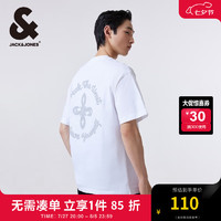 杰克·琼斯（JACK&JONES）新宽松纯棉舒适简约时尚胸前肌理感字母胶印短袖T恤男款224201058 本白色A06 常规 本白色A06 190/108A/XXL