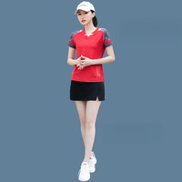 蝴蝶球衣乒乓球运动服 乒乓球服男羽毛球服运动套装男短袖上衣速干裤裙 B5122-红色 女黑色裤裙套装 M