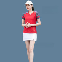 蝴蝶球衣乒乓球运动服 乒乓球服男羽毛球服运动套装男短袖上衣速干裤裙 B5122红色 女白色裤裙套装 L