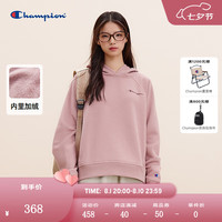 Champion加绒连帽卫衣女2024秋季休闲时尚经典刺绣长袖上衣 粉色 L