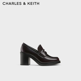 CHARLES&KEITH24秋CK1-60361534时尚学院风高跟单鞋乐福鞋女 Burgundy葡萄酒红色 41