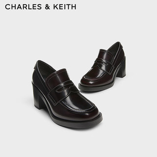 CHARLES&KEITH24秋CK1-60361534时尚学院风高跟单鞋乐福鞋女 Burgundy葡萄酒红色 39