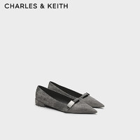 CHARLES&KEITH24秋CK1-70381060金属扣饰平底尖头芭蕾鞋单鞋 DARK GREY深灰色 41