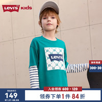 Levi's李维斯童装2024秋季男童假两件上衣儿童纯棉长袖t恤潮 水鸭绿 110/56