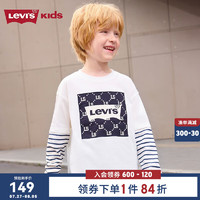 Levi's 李维斯 童装2024秋季男童假两件上衣儿童纯棉长袖t恤潮 糖果白 140/68