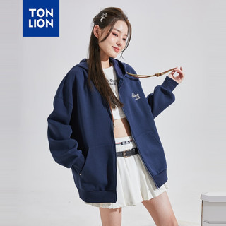 唐狮（TonLion）外套女2024秋季新款连帽左胸印花字母针织开衫