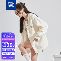 唐狮（TonLion）外套女2024秋季连帽左胸印花字母针织开衫 奶白 S