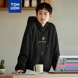 唐狮 TONLION2024秋装男前胸文字绣花连帽卫衣TB 黑色 2XL