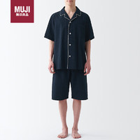 无印良品（MUJI）无侧缝 泡泡纱 短袖 男士家居服套装 深藏青色 M 