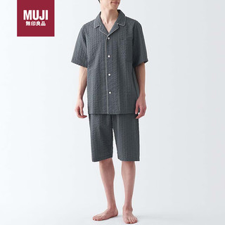 无印良品（MUJI）无侧缝 泡泡纱 短袖 男士家居服套装 炭灰色 M 